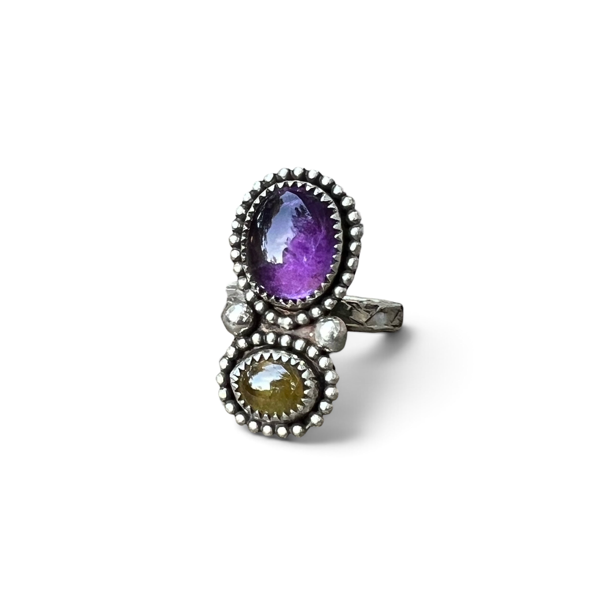 Amethyst and Tourmaline Sterling Silver Size 7 1/2