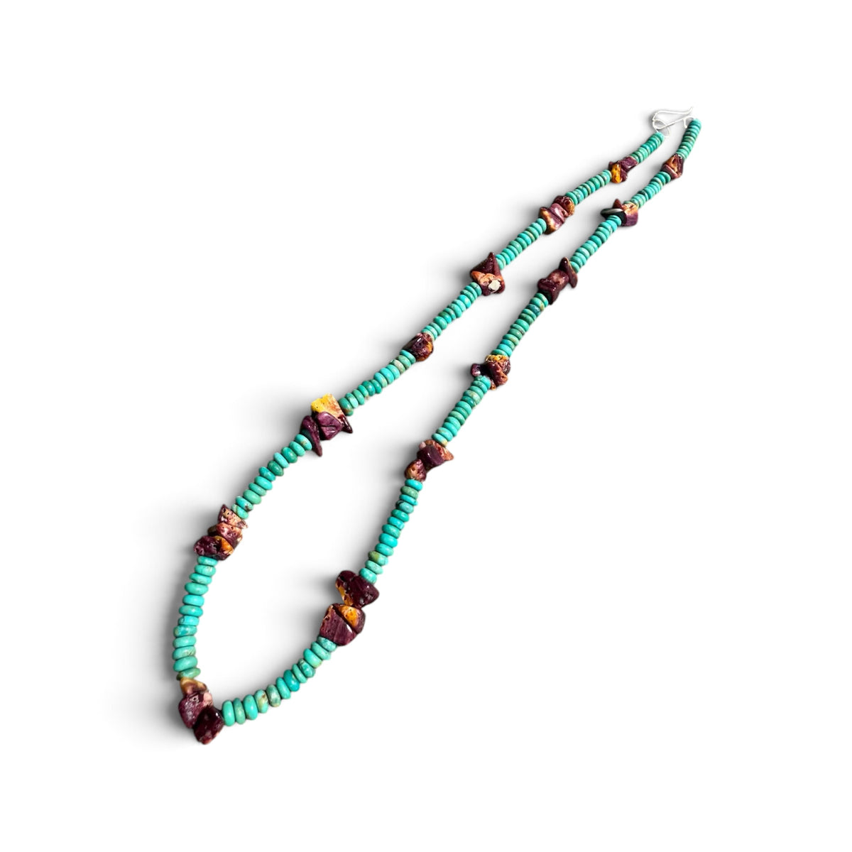 Turquoise and Purple Spiny Oyster Beaded Necklace with Sterling Silver Clasp Jewelry