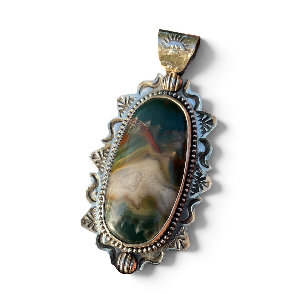 Idaho Sunset Agate in Silver Pendant