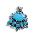White Water Turquoise with Egyptian Turquoise accents in Silver Pendant