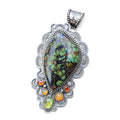 Hubei Turquoise Statement Pendant with Peridot, Welo Opal, and Spessartine Garnet accents in Silver