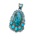 Spiderweb Hubei Turquoise with Egyptian Turquoise accents in Silver Pendant
