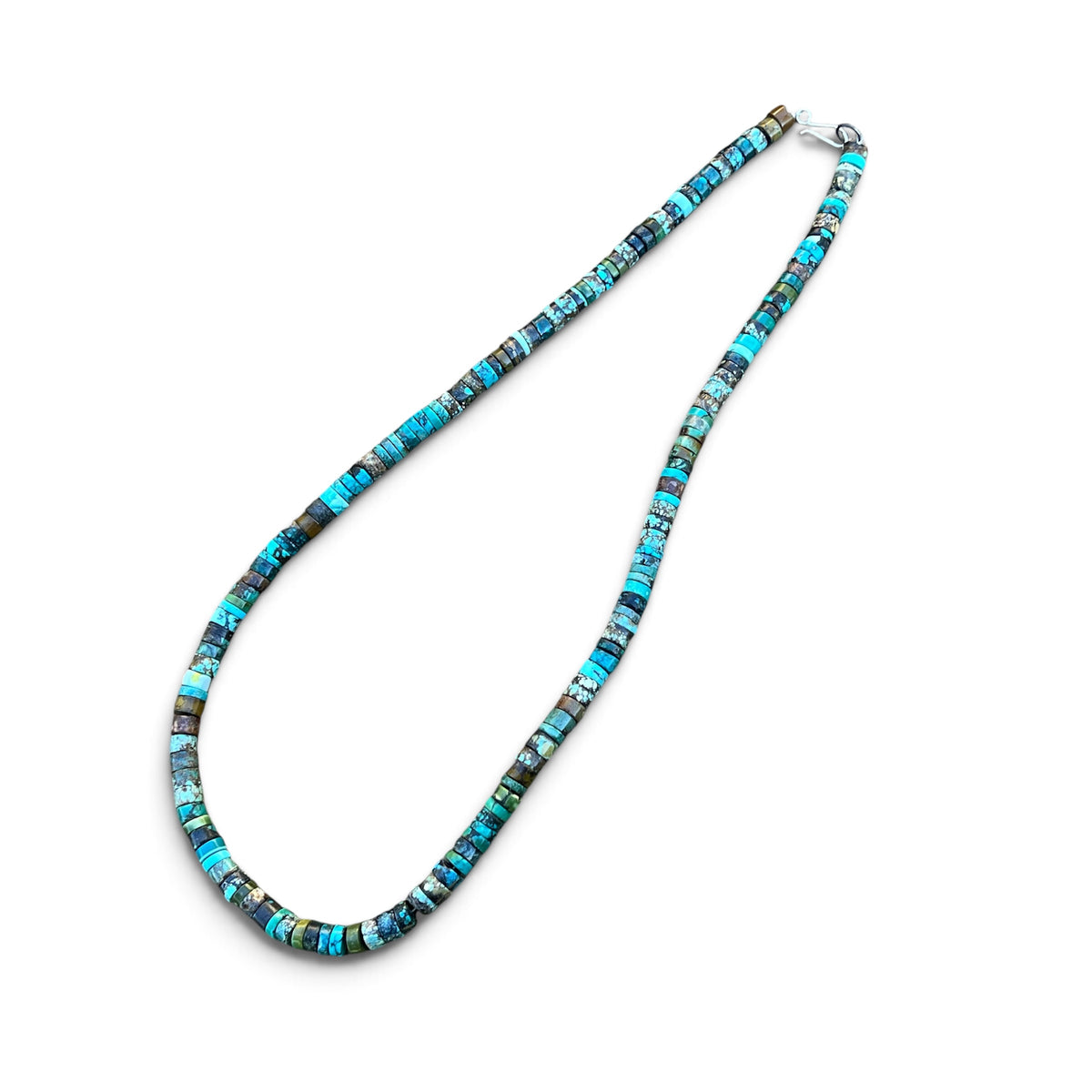28” Hubei Turquoise Beaded Necklace with Sterling Silver Clasp Jewelry