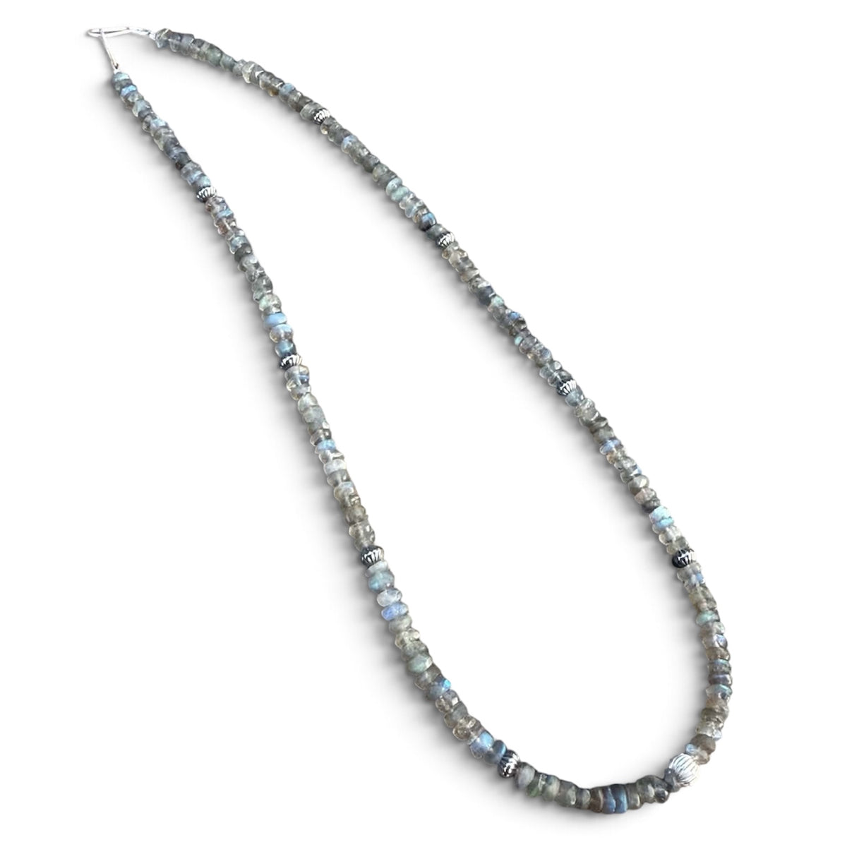 Labradorite and Silver Beaded Necklace with Sterling Silver Clasp Jewelry