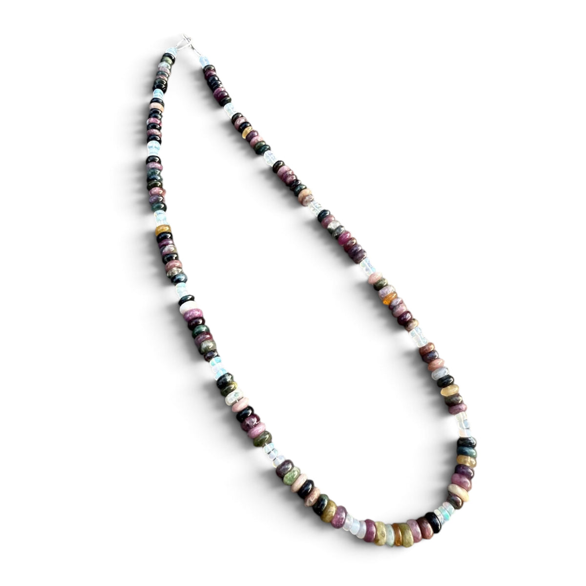 Tourmaline and Opal Beaded Necklace with Sterling Silver Clasp Jewelry