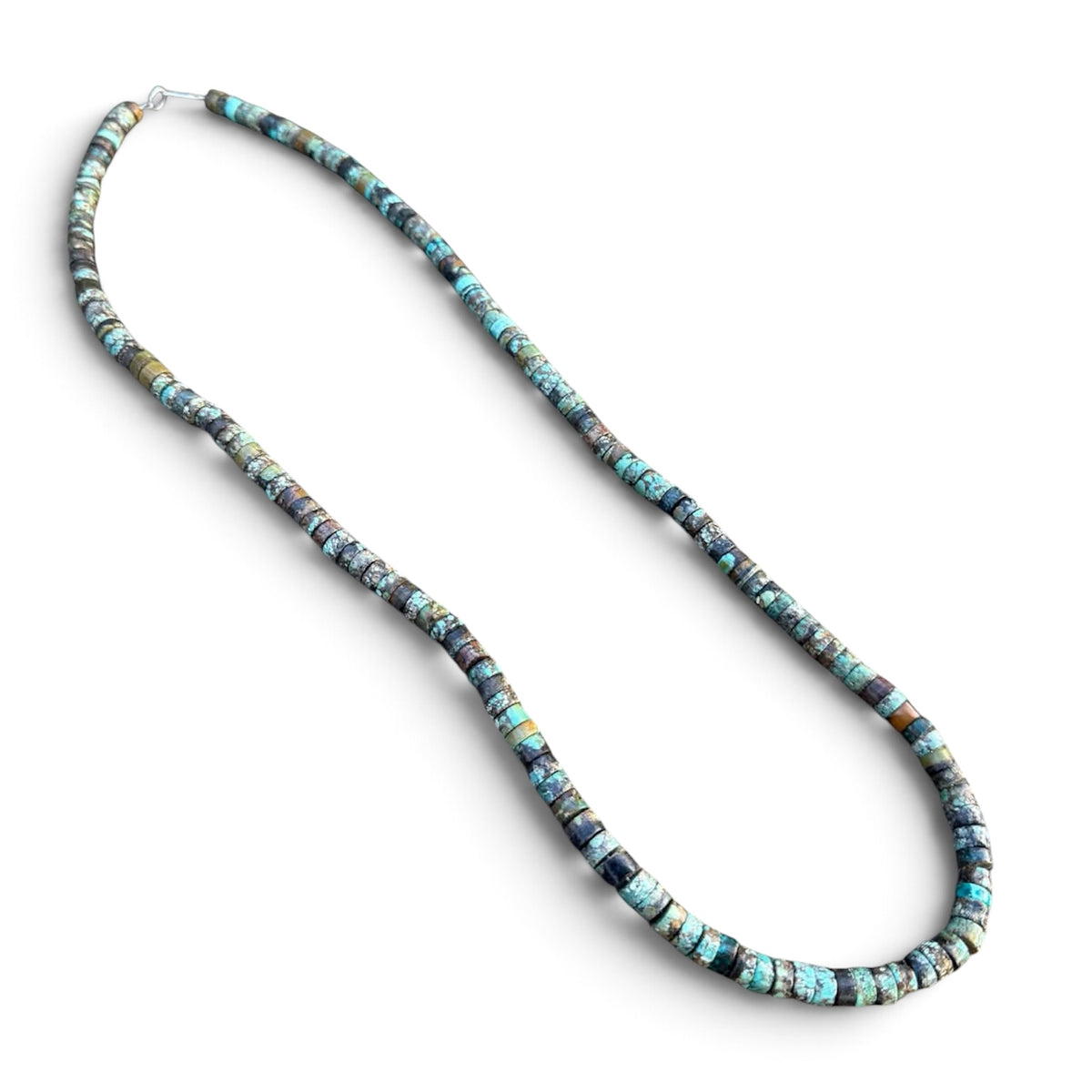 Hubei Turquoise Beaded Necklace with Sterling Silver Clasp Jewelry