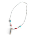 Deer Antler with Turquoise and Red Spiny Oyster Necklace in Sterling Silver