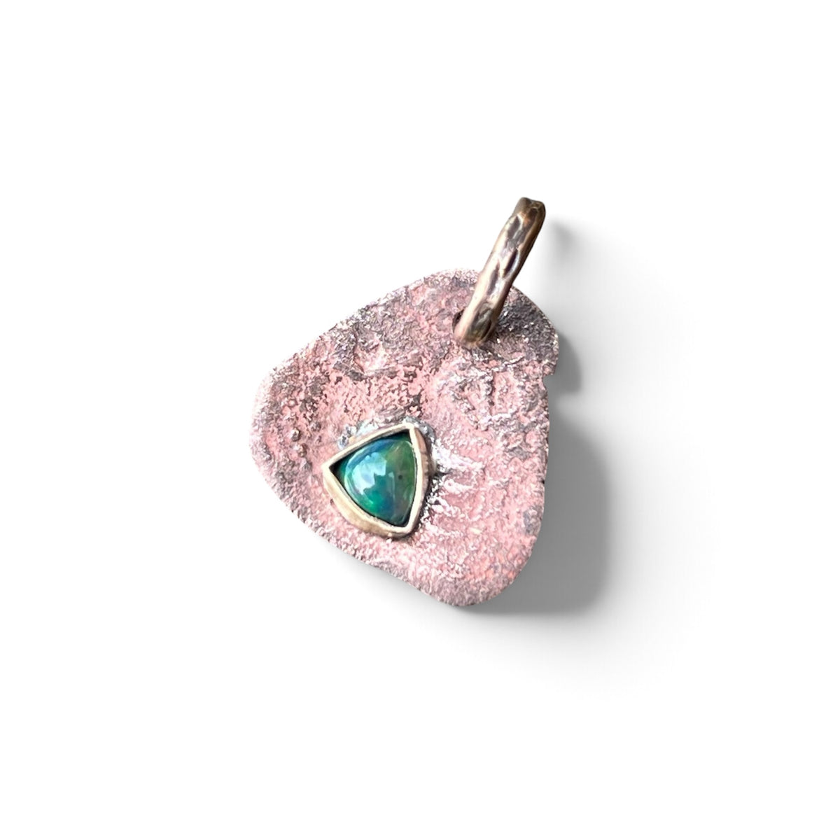 1600’s Colonial Spanish Copper Cob Coin Pendant with Ethiopian Opal