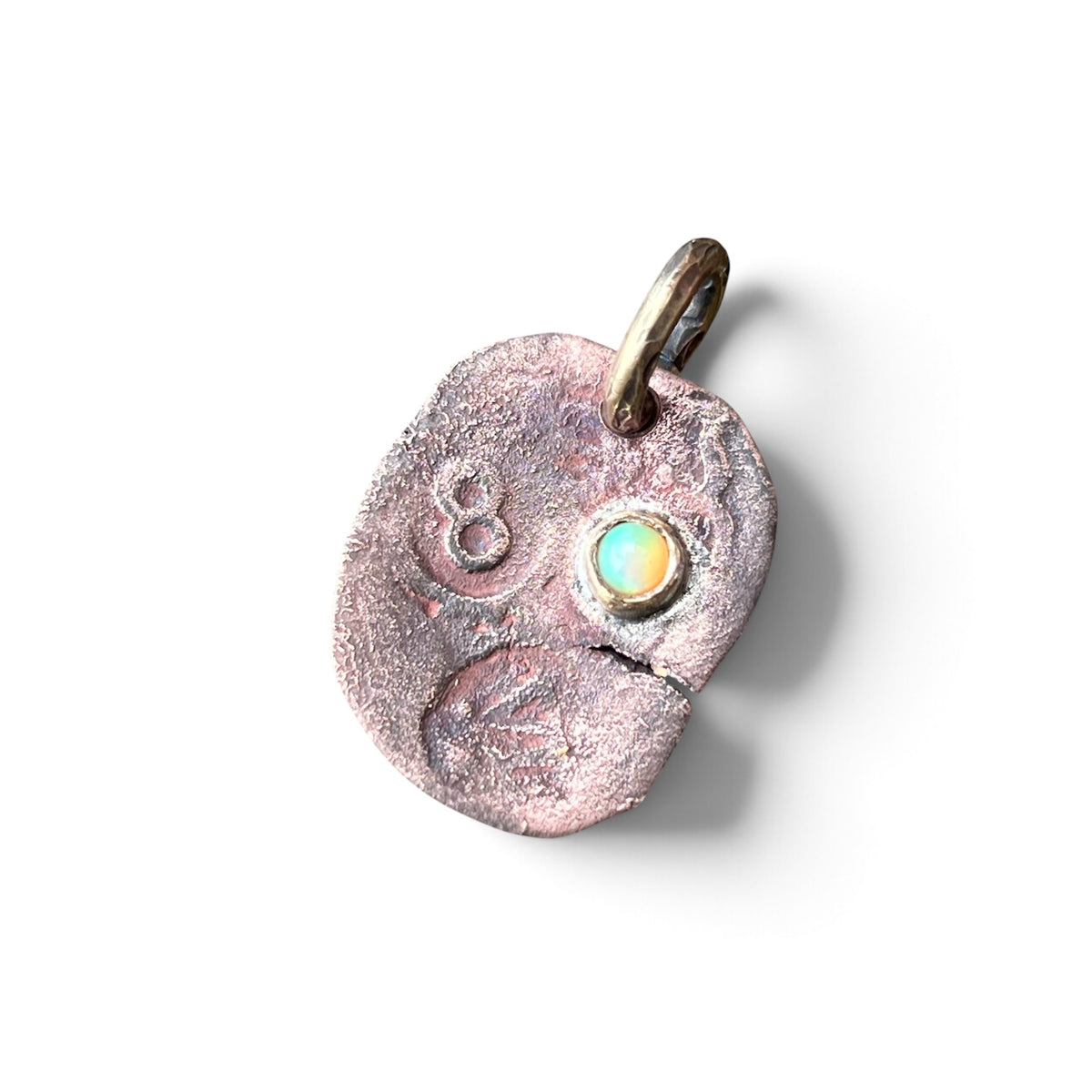 1600’s Colonial Spanish Copper Cob Coin Pendant with Ethiopian Opal