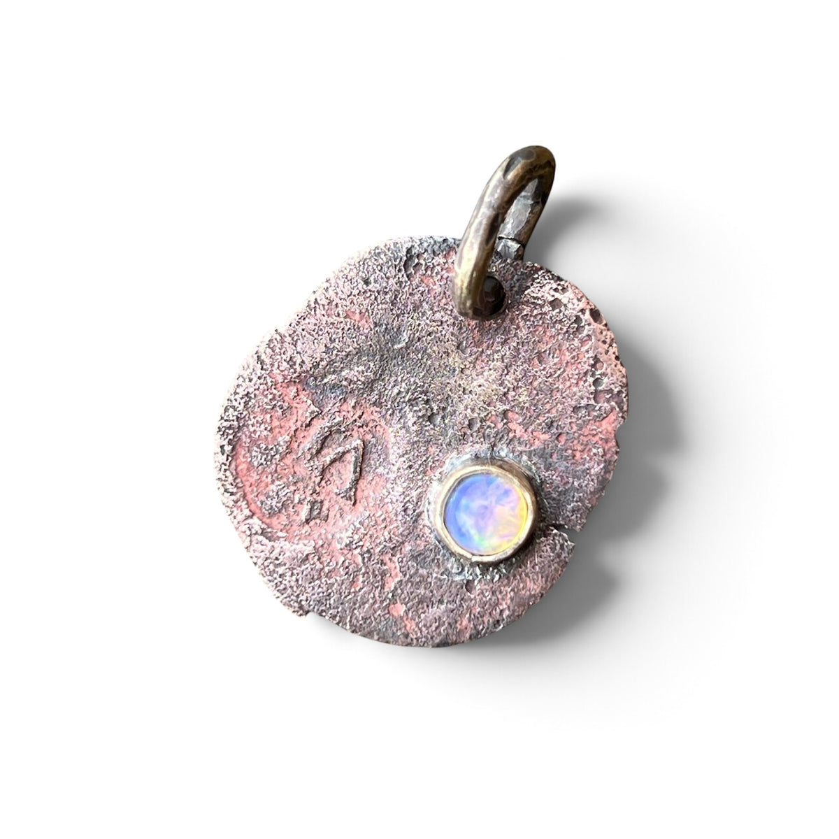 1600’s Colonial Spanish Copper Cob Coin Pendant with Ethiopian Opal