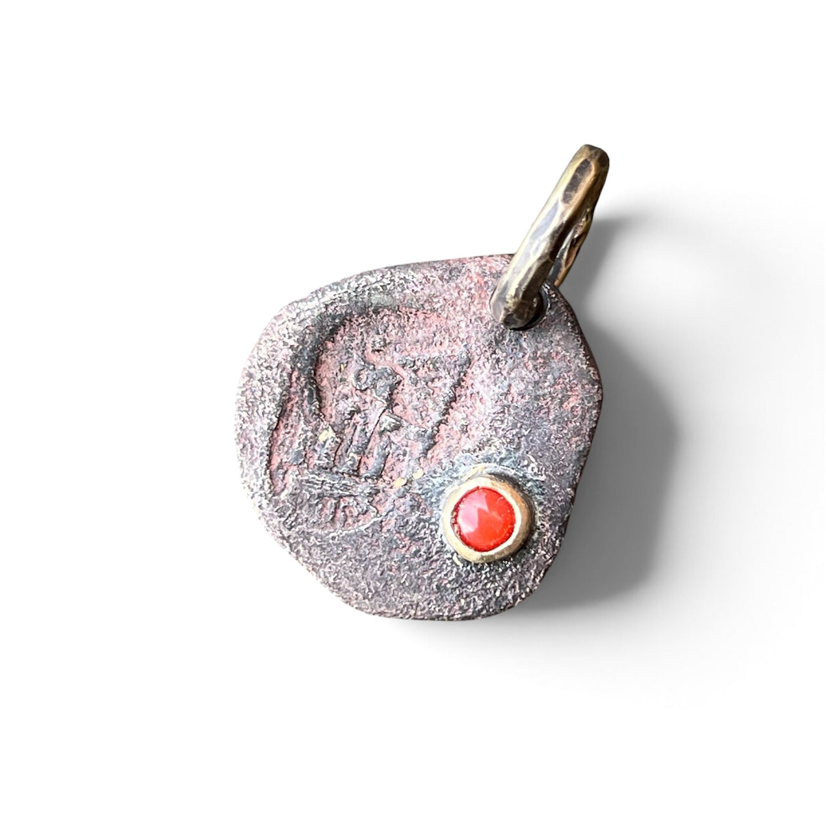 1600’s Colonial Spanish Copper Cob Coin Pendant with Mediterranean Coral