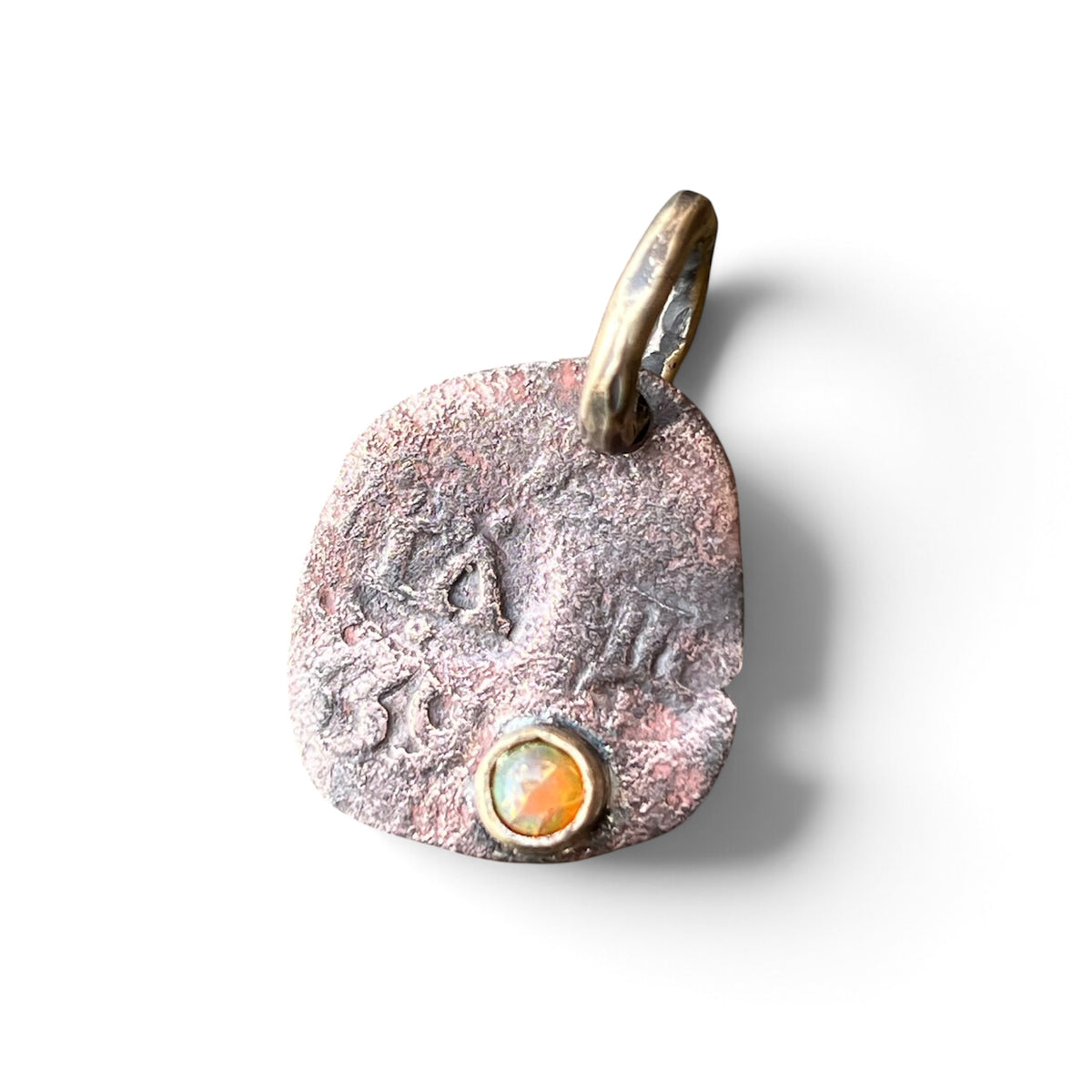 1600’s Colonial Spanish Copper Cob Coin Pendant with Ethiopian Opal