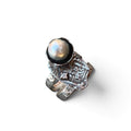“The Pearl & the Crown” Colonial Spanish 1 Reale Coin Ring with Tatiana Pearl and Diamond in Sterling Silver