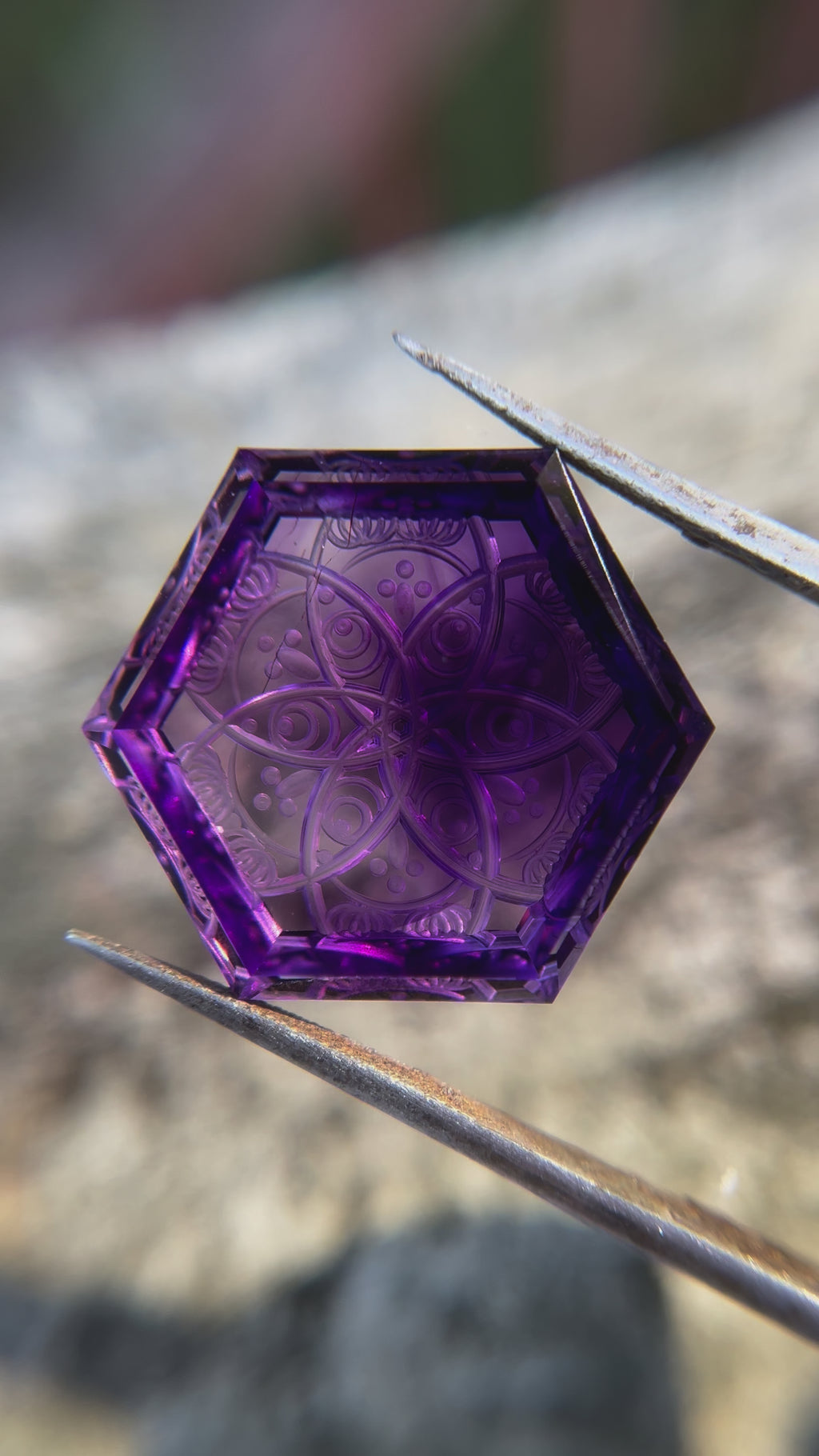 32.5ct Fantasy Cut Amethyst Gemstone from Goboboseb, Namibia